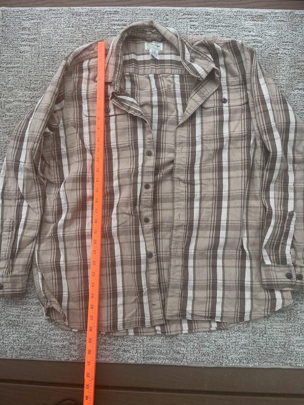 L.L. Bean men's brown plaid flannel shirt with long sleeves, size L